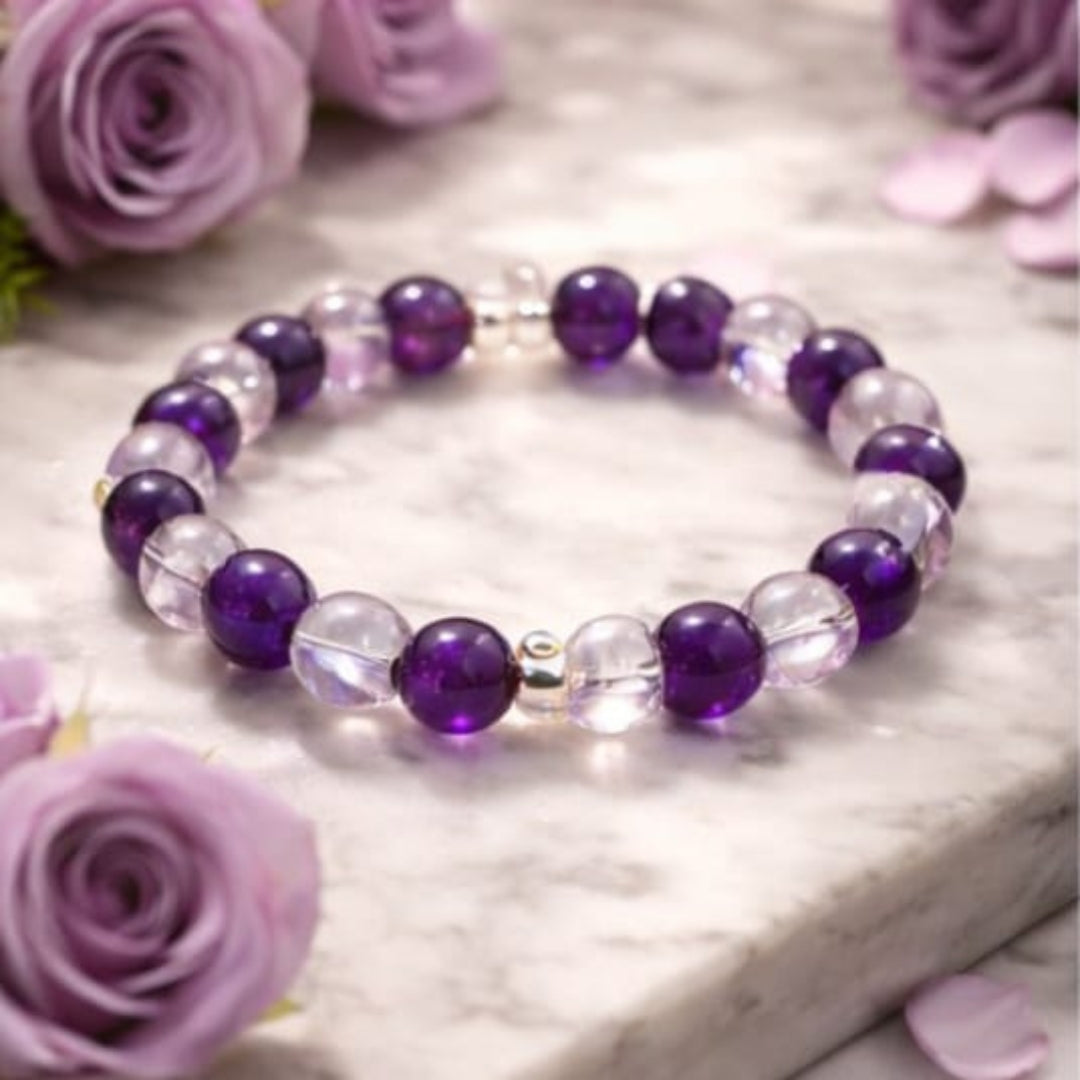 Natural Amythyst+ Rose Quartz+ Clear Quartz Bracelet