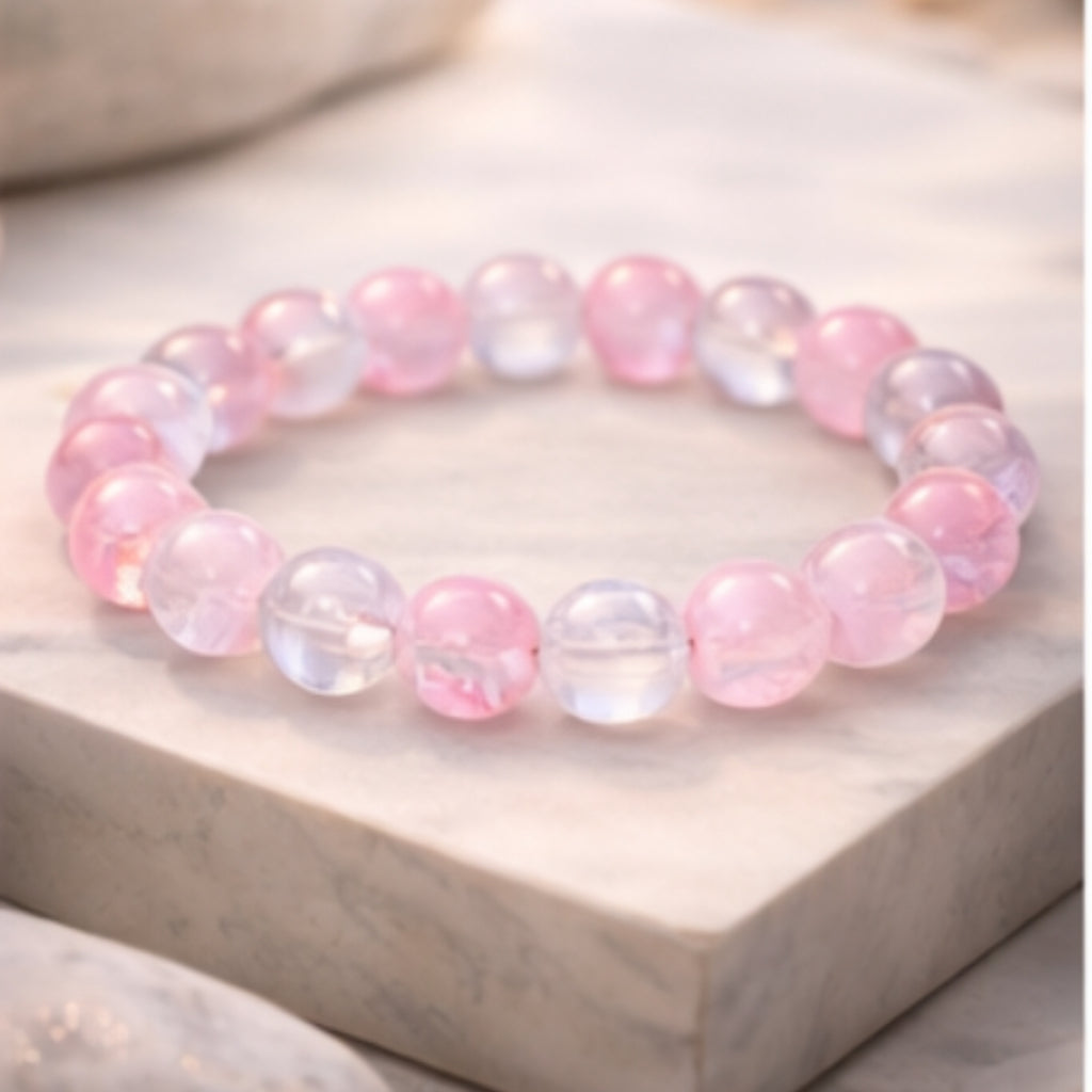 Natural Rose Quartz + Sphatik Bracelet