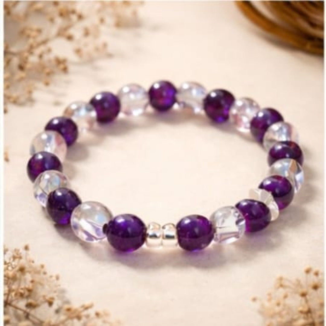 Natural Amythyst+ Rose Quartz+ Clear Quartz Bracelet