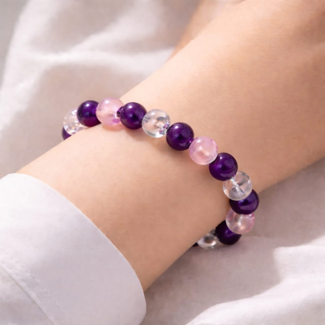 Natural Amythyst+ Rose Quartz+ Clear Quartz Bracelet
