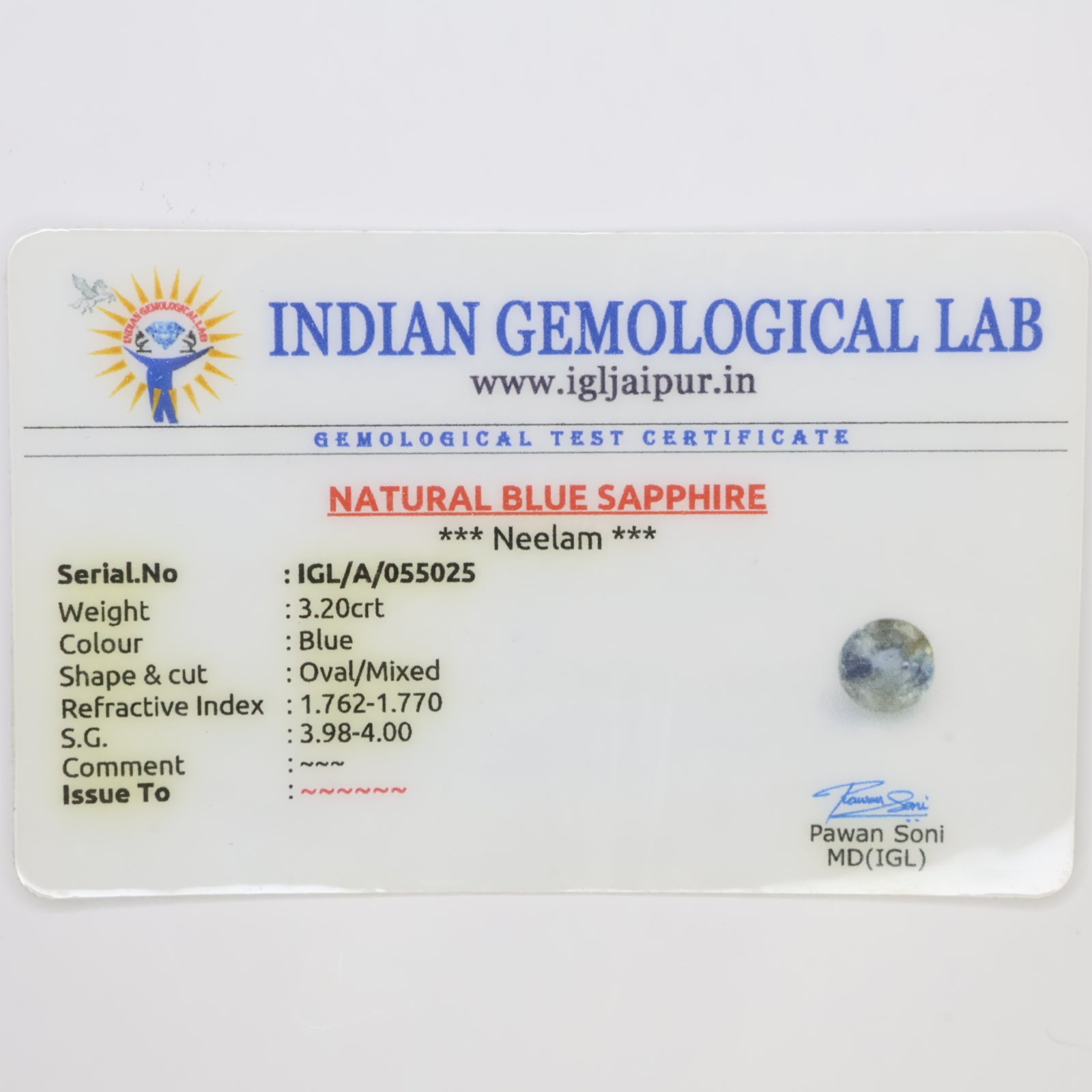 Natural Blue Sapphire Ceylon 3.20ct