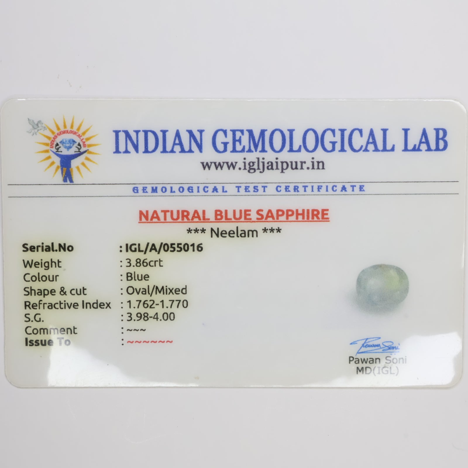 Natural Blue Sapphire Ceylon 3.86ct