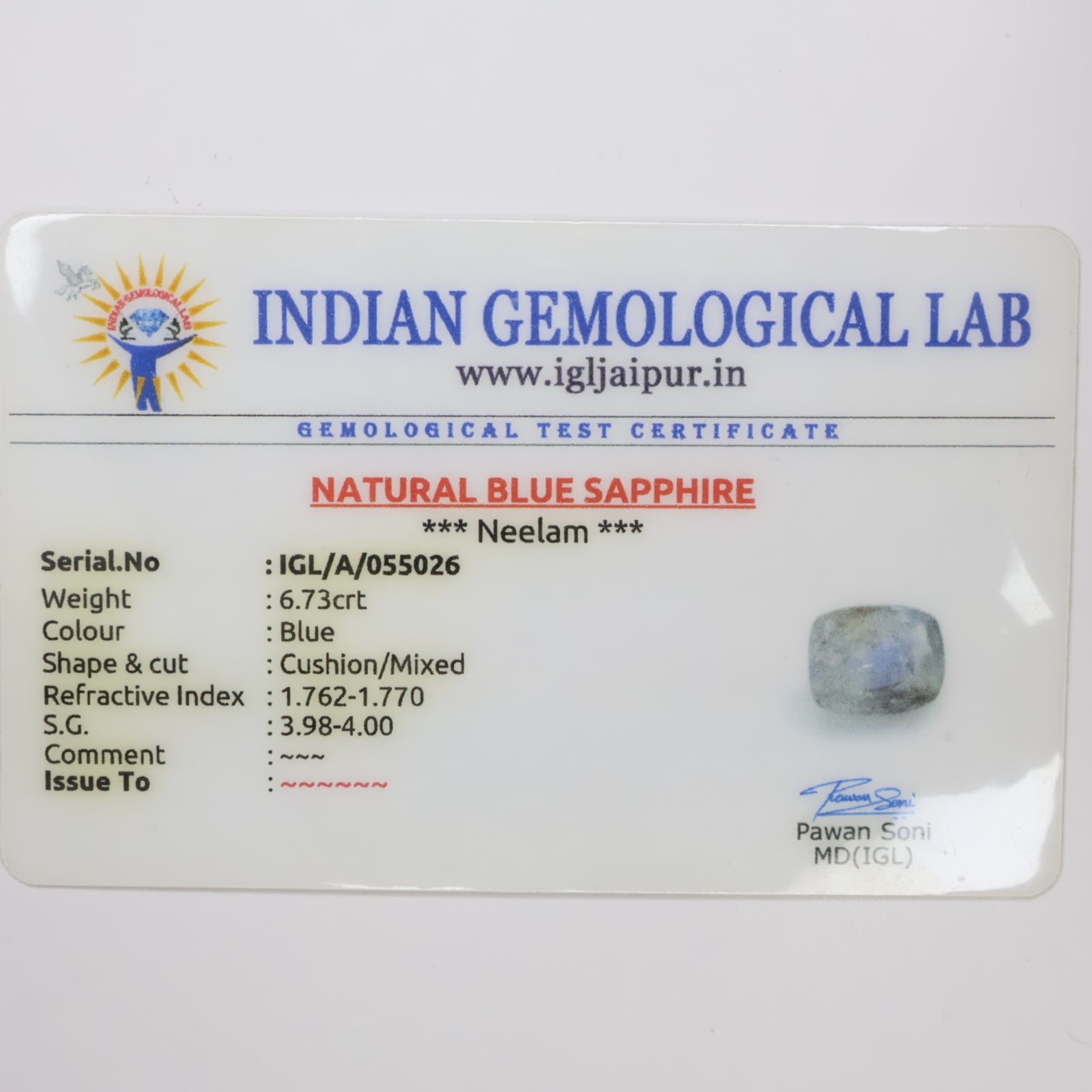 Natural Blue Sapphire Ceylon 6.73ct