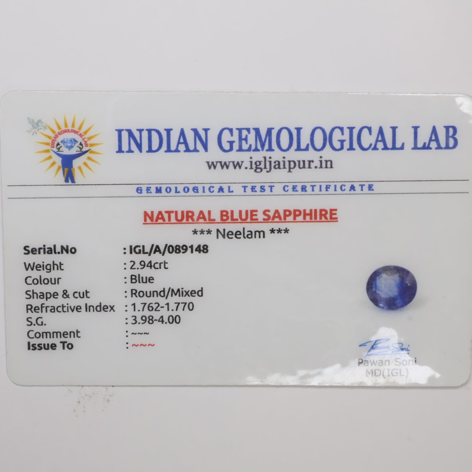 Natural Blue Sapphire 2.94ct