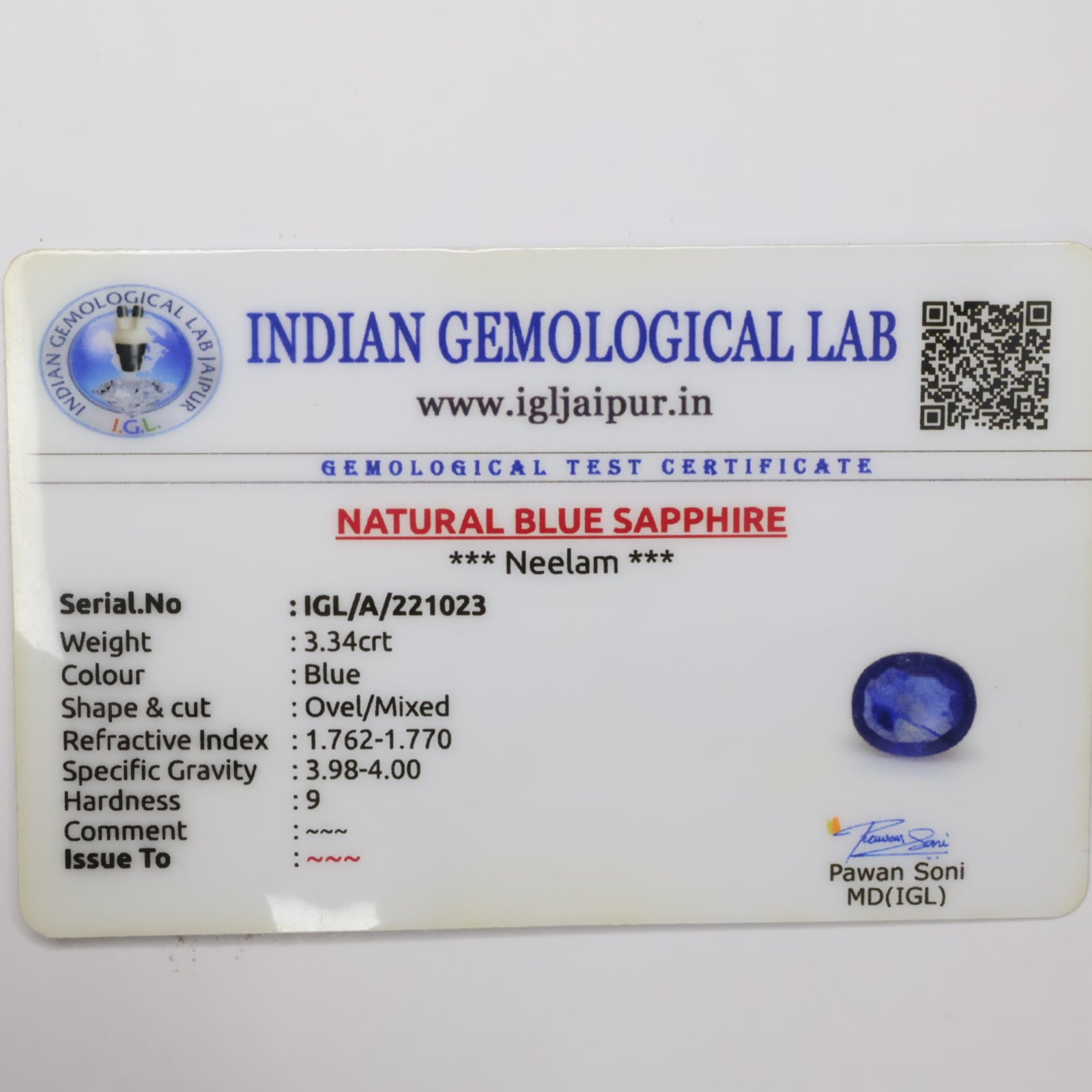 Natural Blue Sapphire 3.34ct