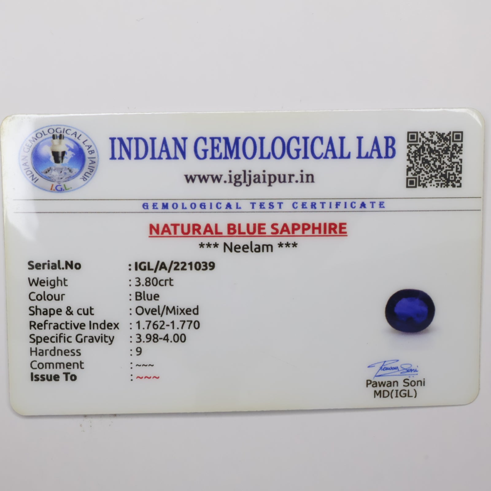 Natural Blue Sapphire 3.80ct
