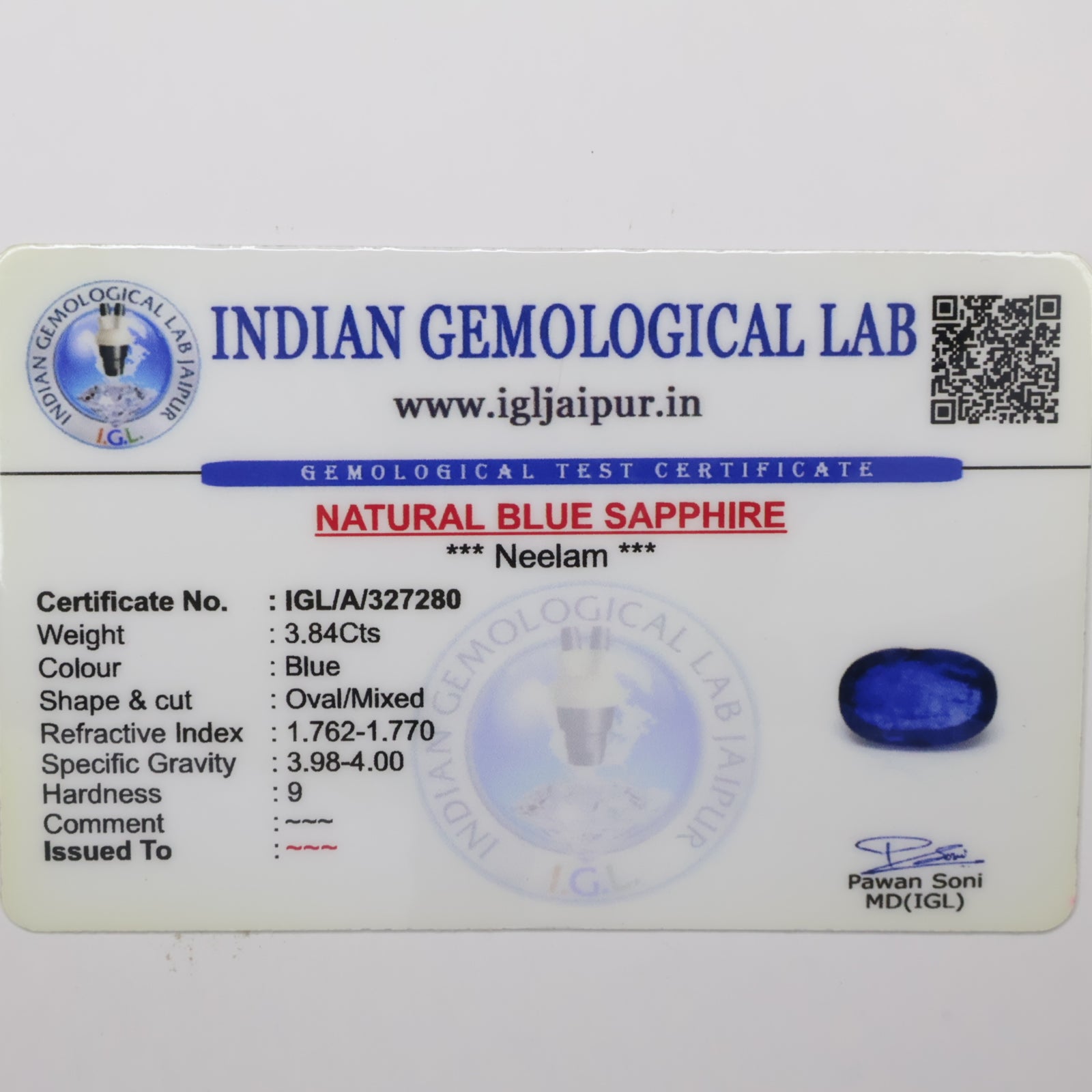 Natural Blue Sapphire 3.84ct