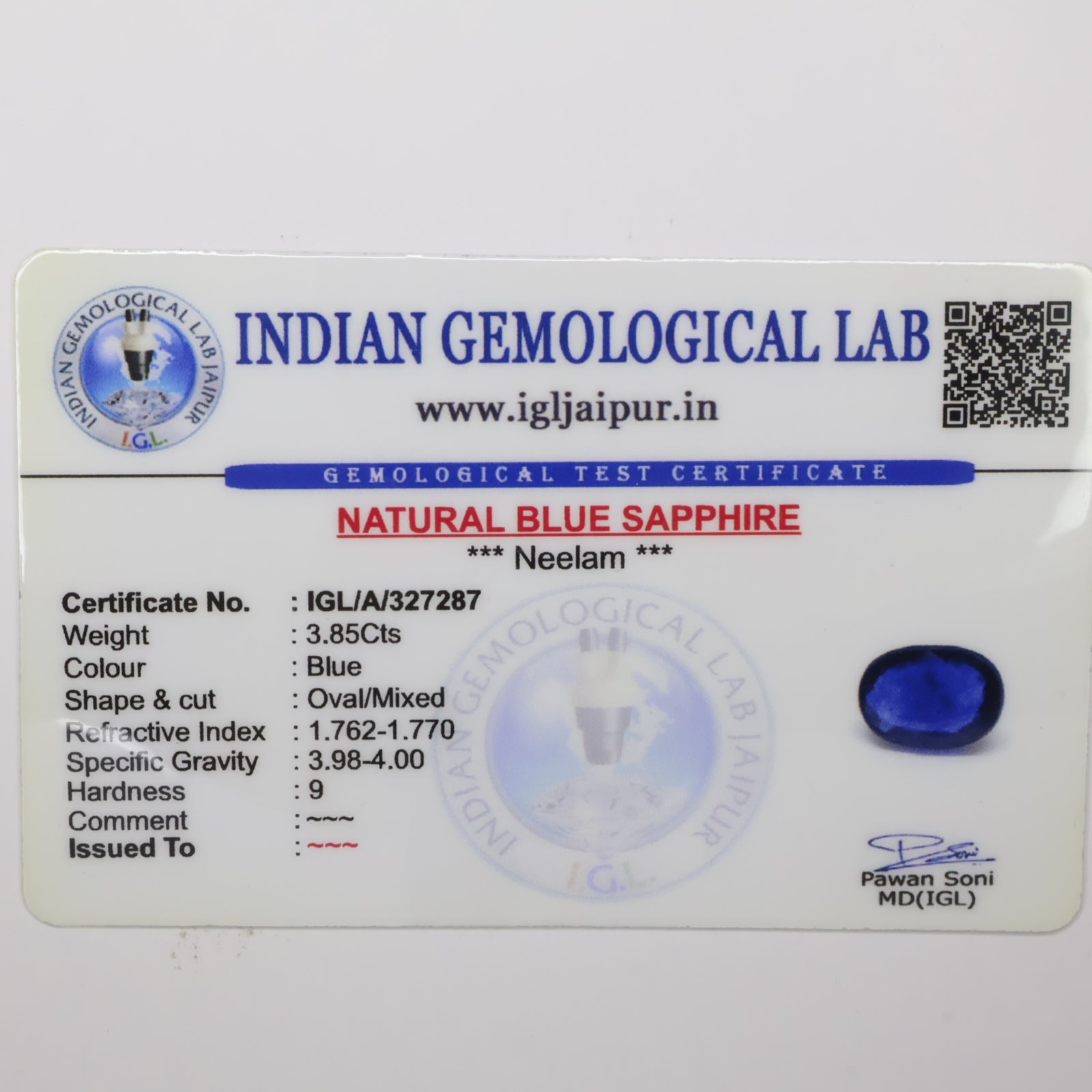 Natural Blue Sapphire 3.85ct