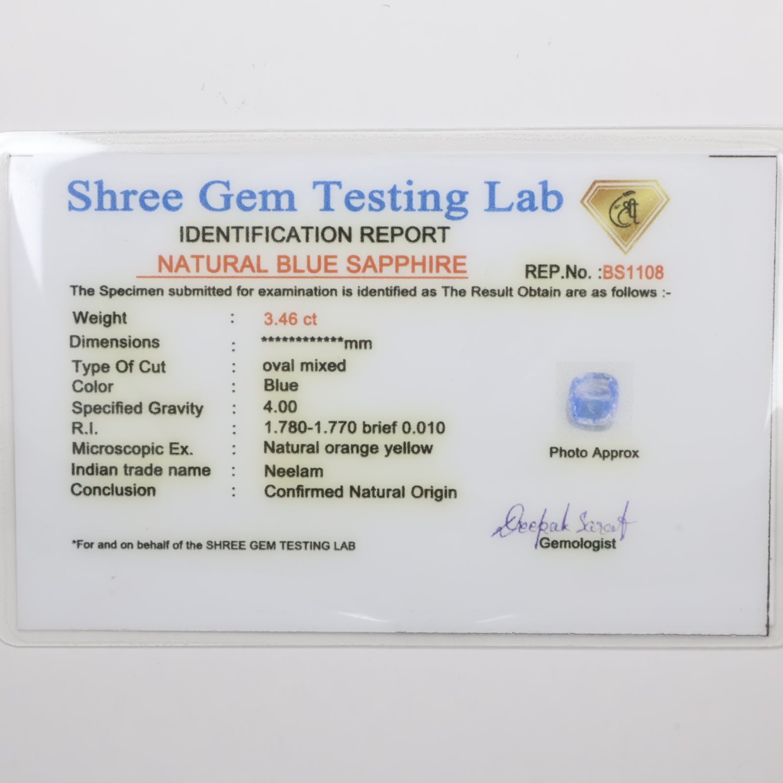 Natural Blue Sapphire Ceylon 3.46ct