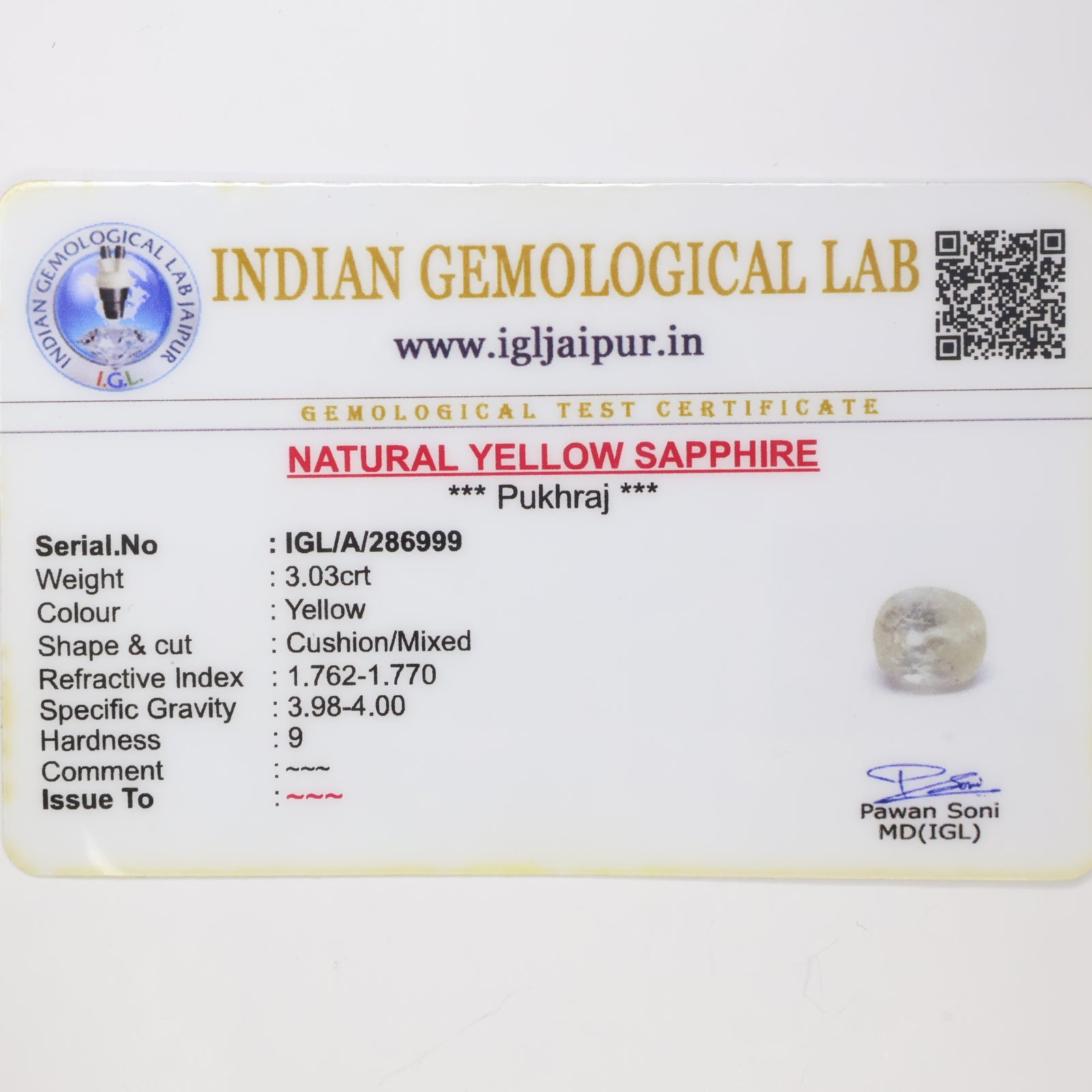 Natural Yellow Sapphire (Ceylon) 3.03ct