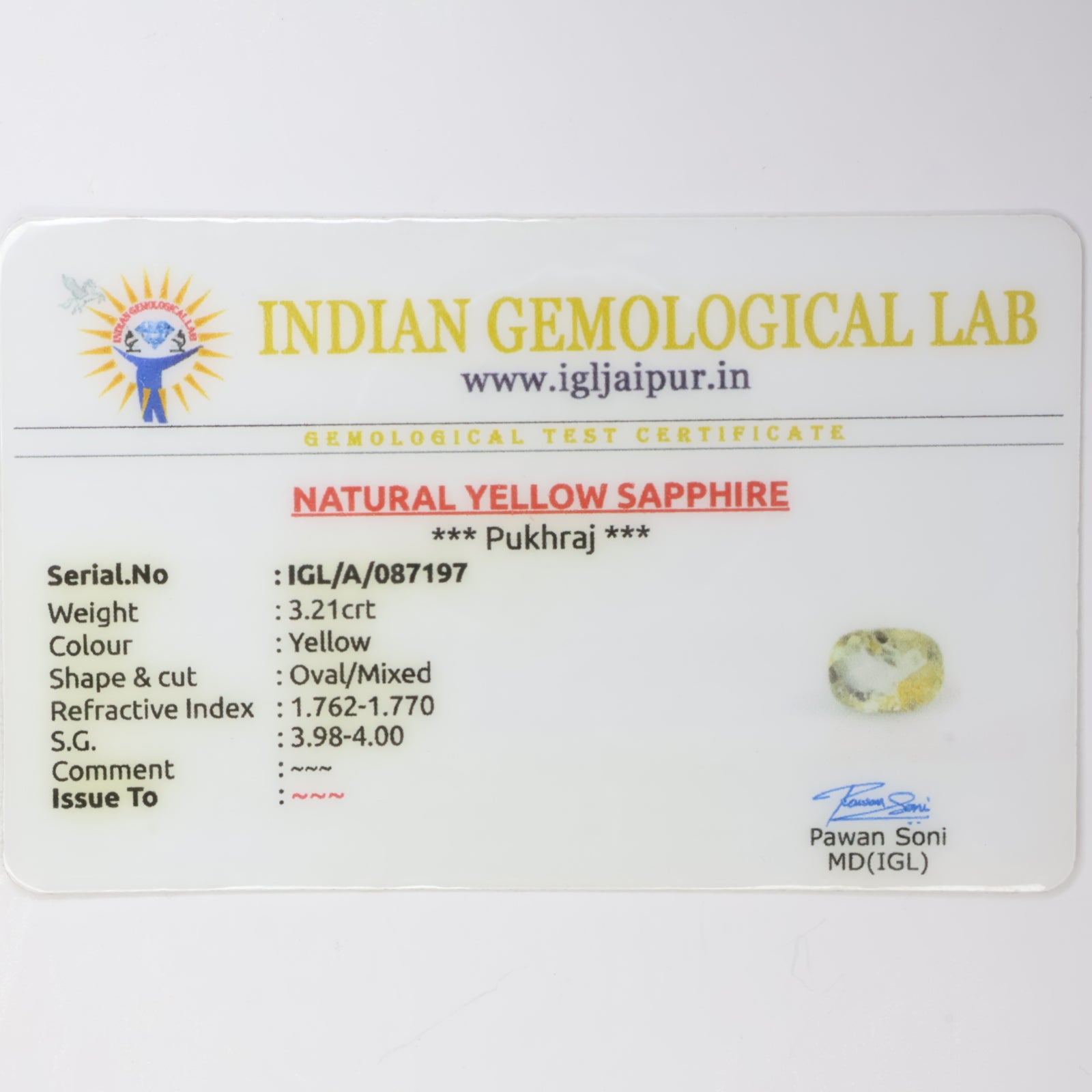 Natural Yellow Sapphire (Ceylon) 3.21ct