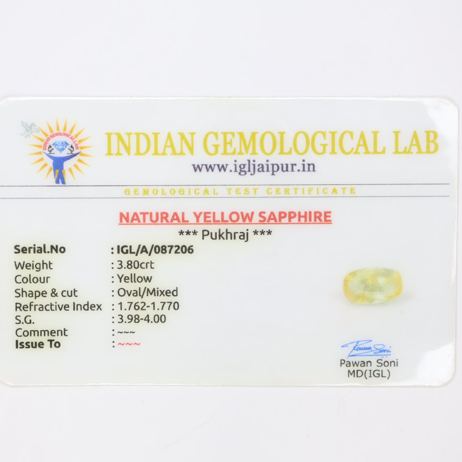 Natural Yellow Sapphire (Ceylon) 3.80ct