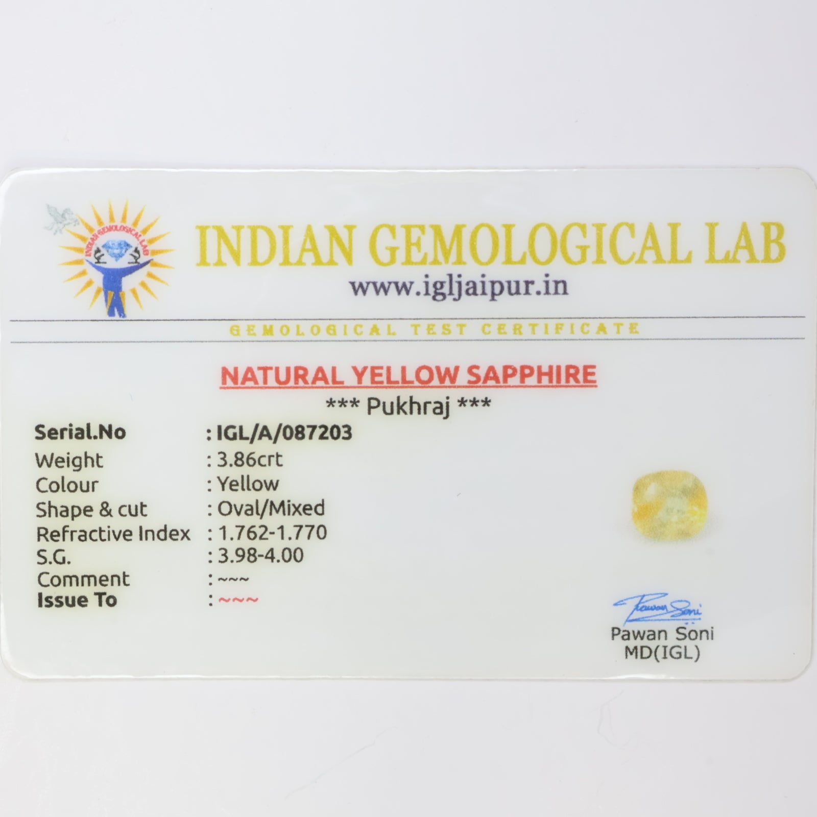 Natural Yellow Sapphire (Ceylon) 3.86ct