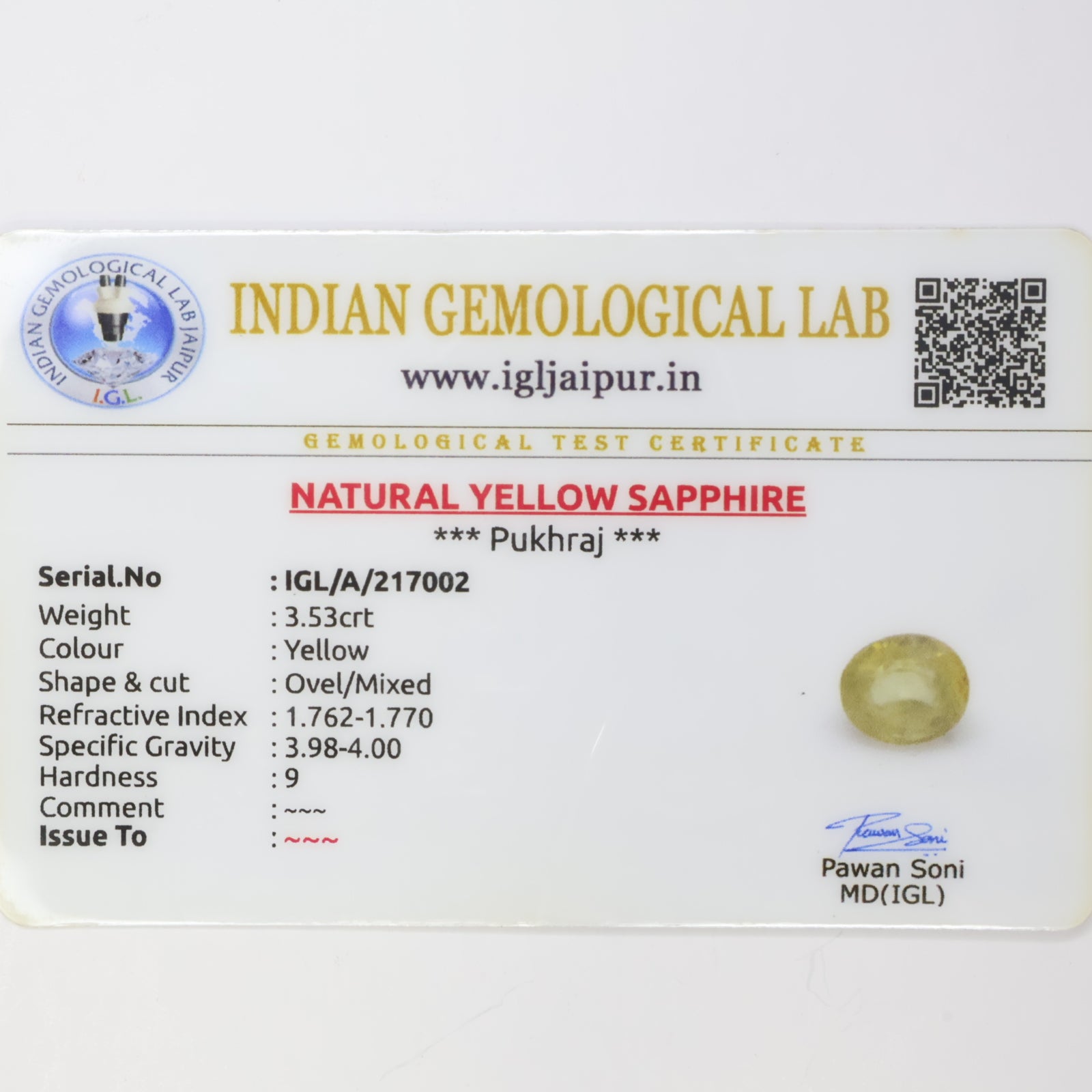 Natural Yellow Sapphire 3.53ct