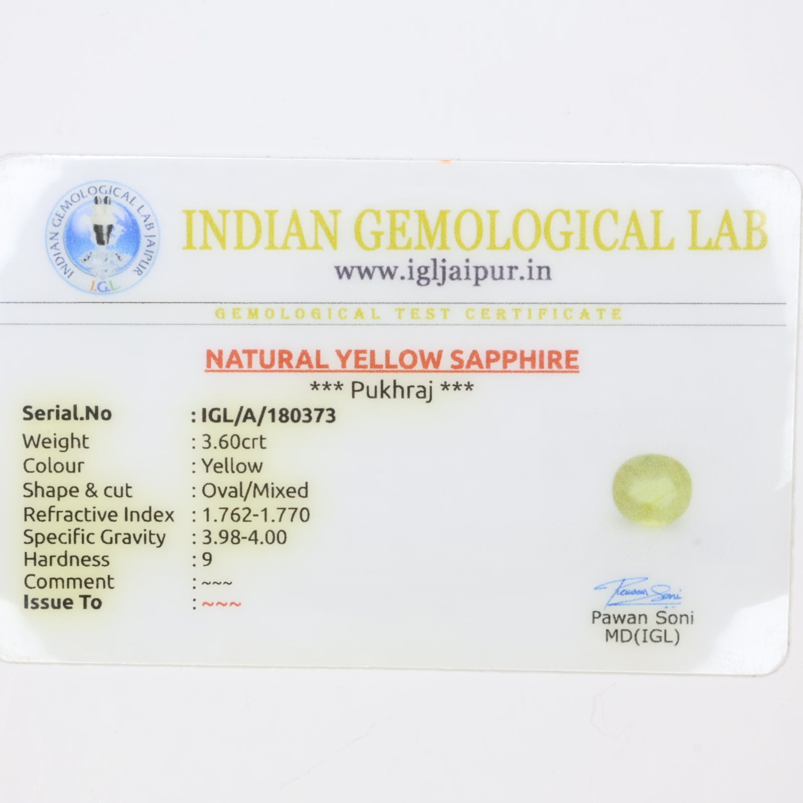 Natural Yellow Sapphire 3.60ct