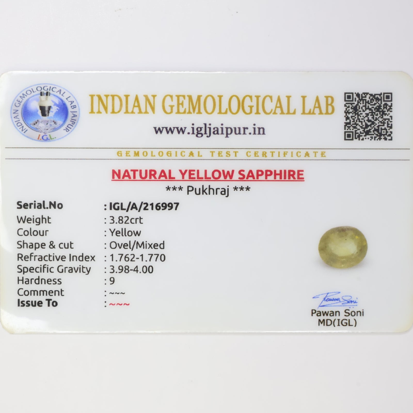 Natural Yellow Sapphire 3.82ct