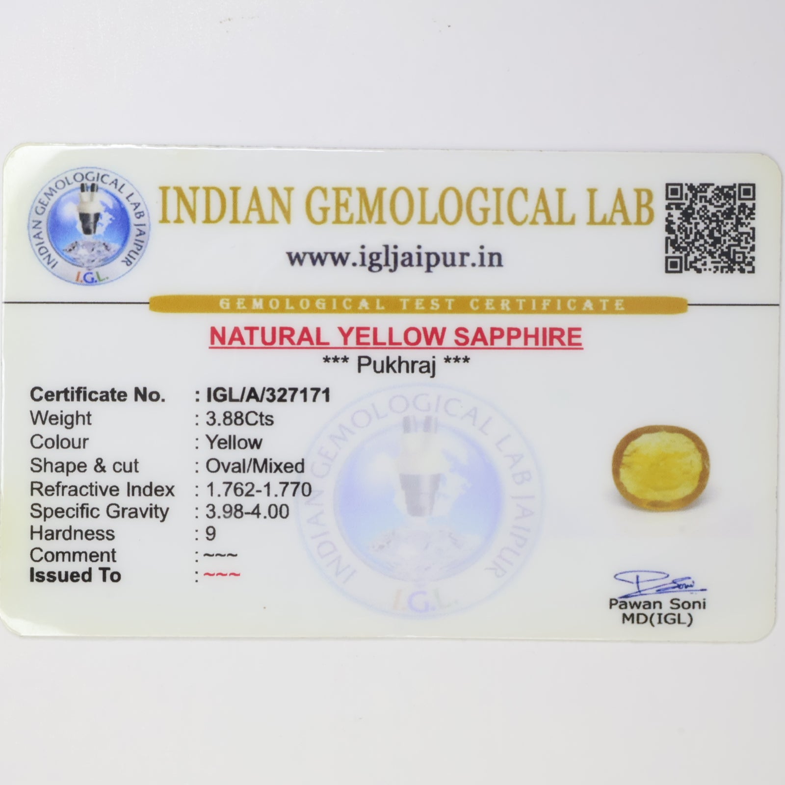 Natural Yellow Sapphire 3.88ct