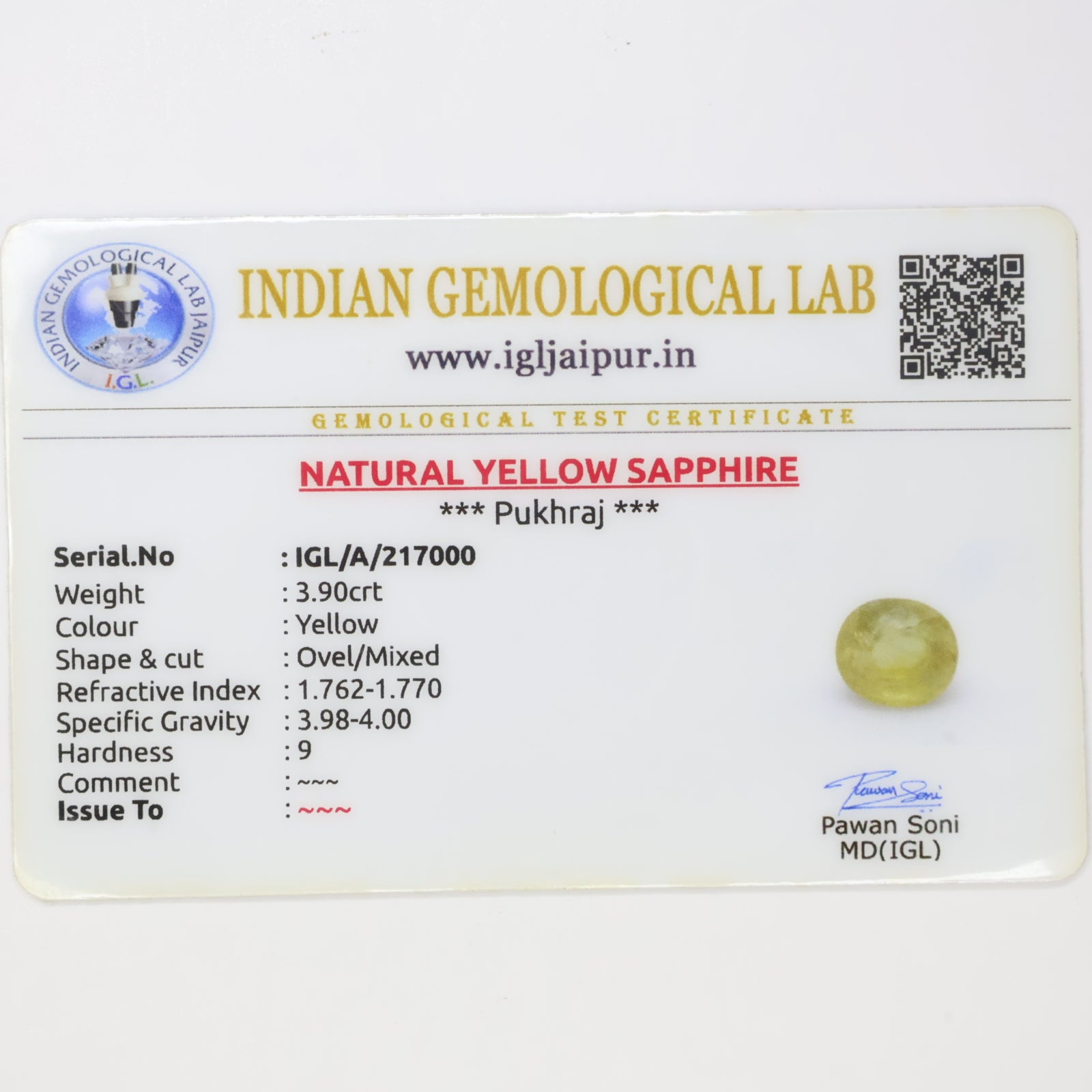 Natural Yellow Sapphire 3.90ct