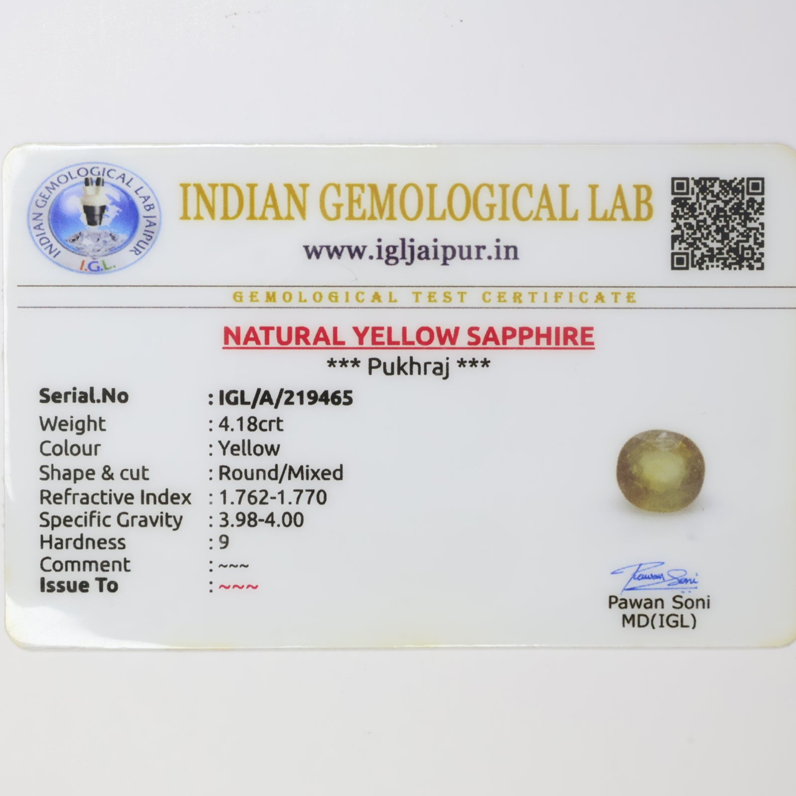 Natural Yellow Sapphire 4.18ct
