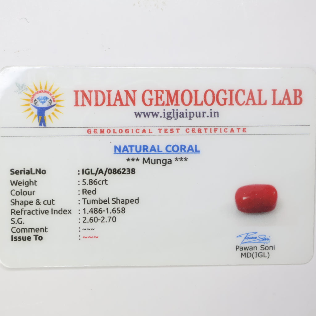 Natural Red Coral (Munga) 5.86ct