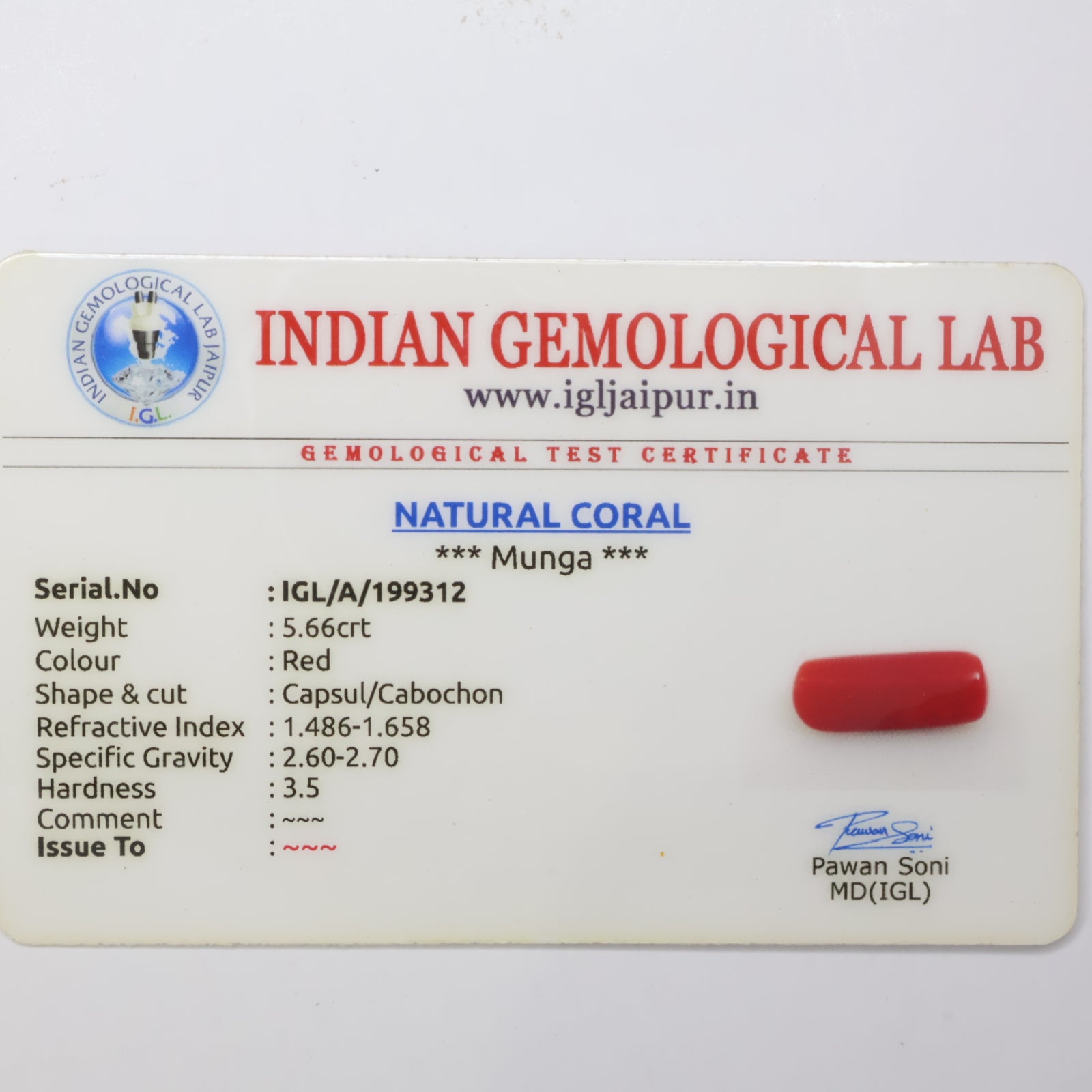 Natural Red Coral (Munga) 5.66ct