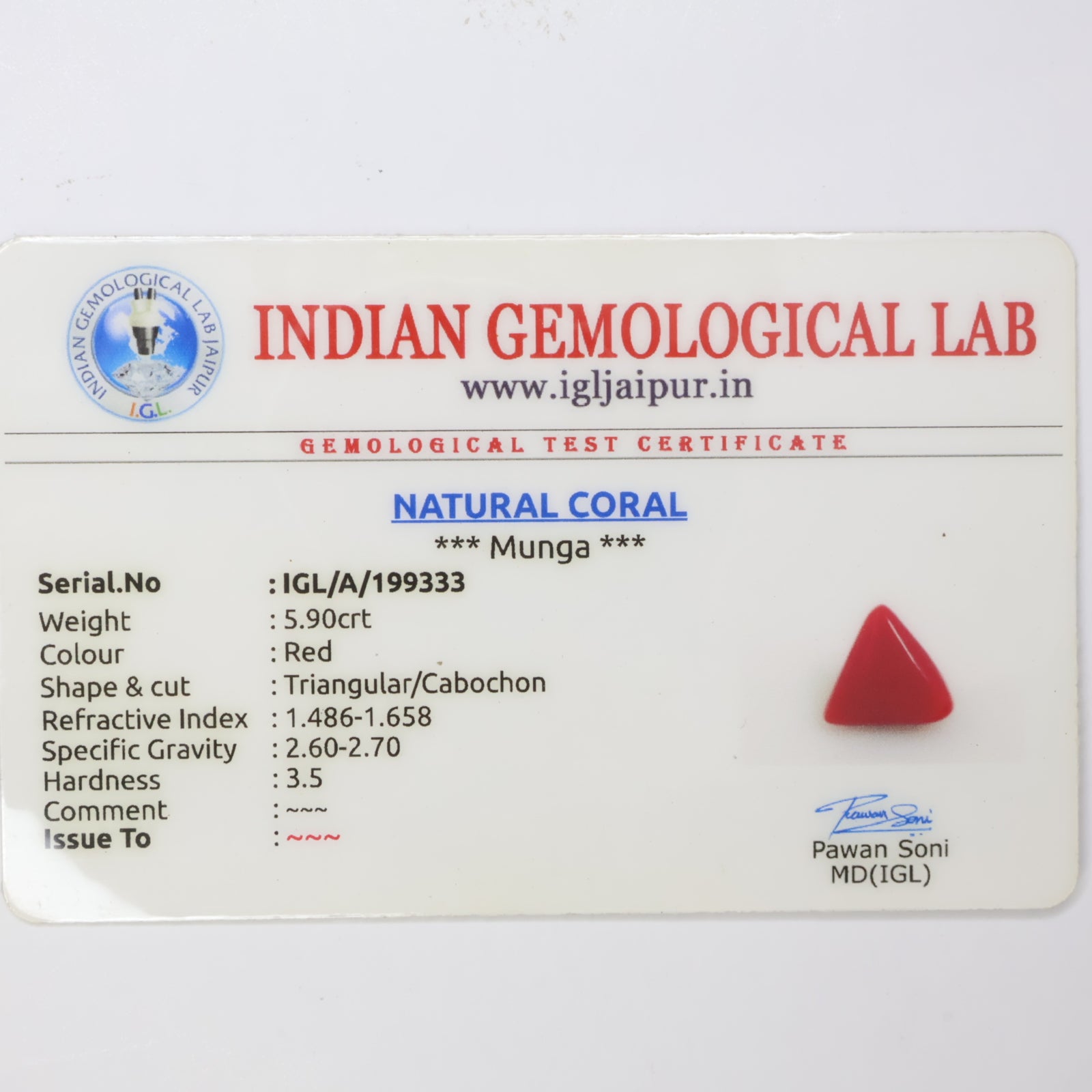 Natural Red Coral (Munga) 5.90ct