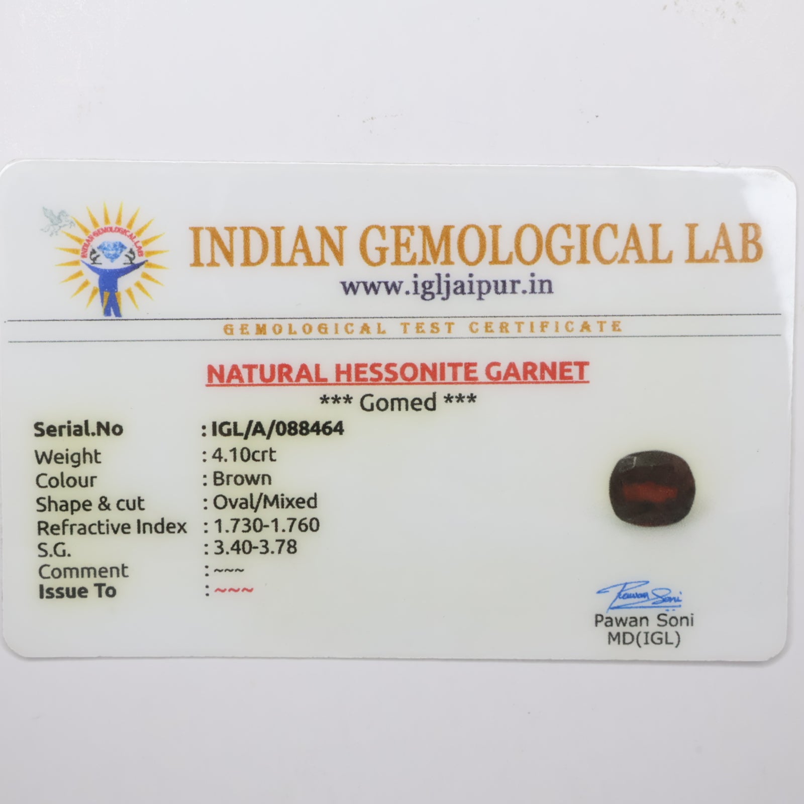 Natural Hessonite (Gomed) 4.10ct