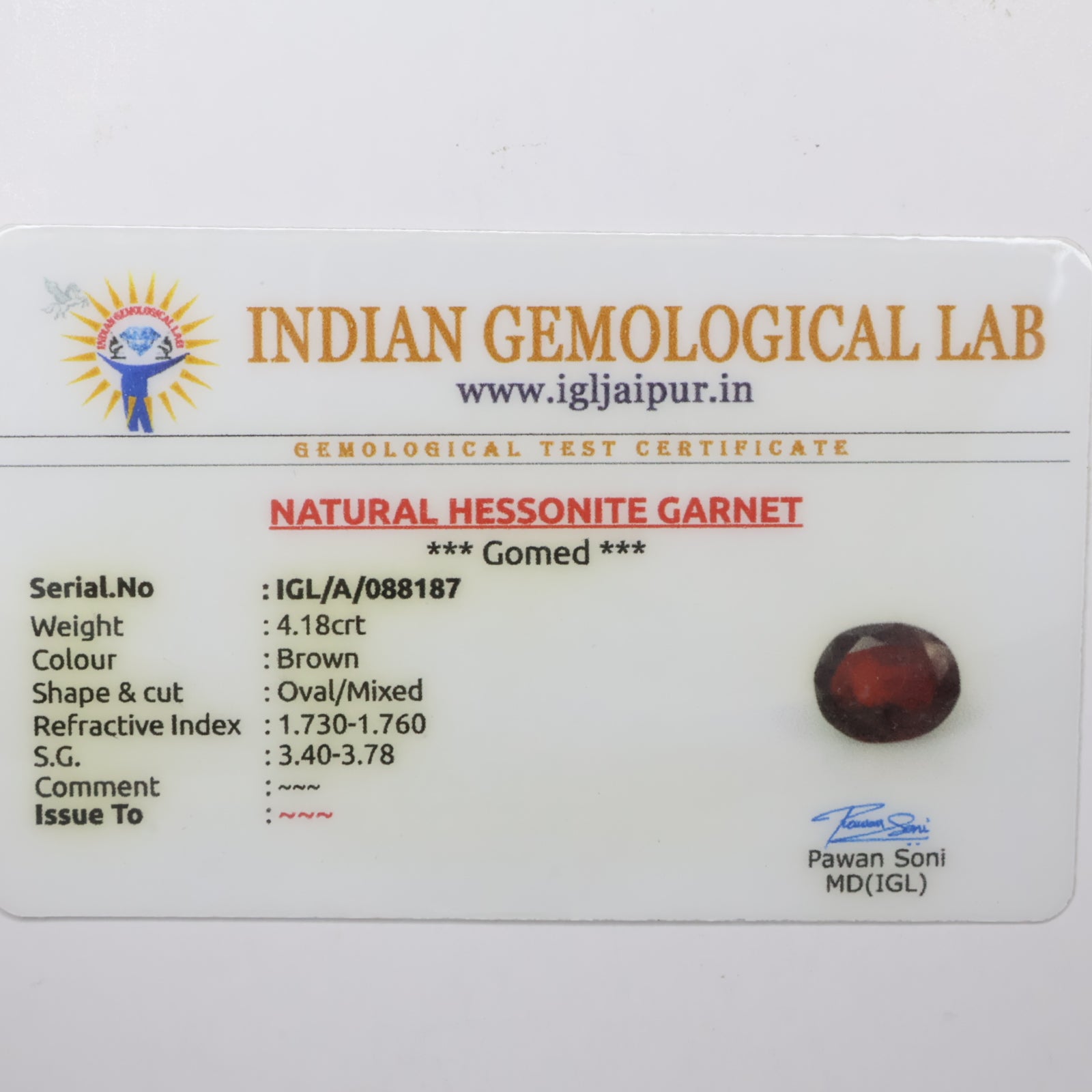 Natural Hessonite (Gomed) 4.18ct