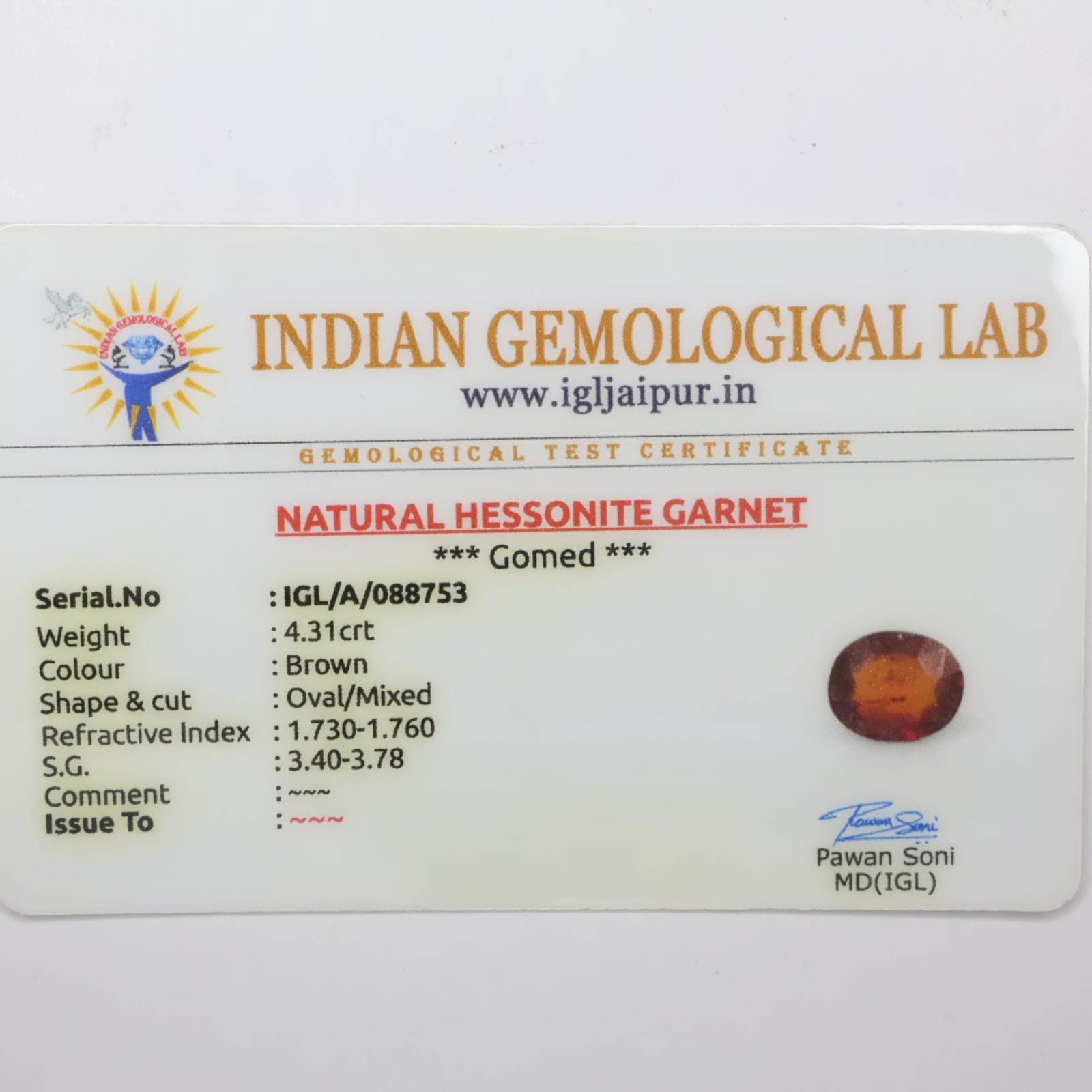 Natural Hessonite (Gomed) 4.31ct