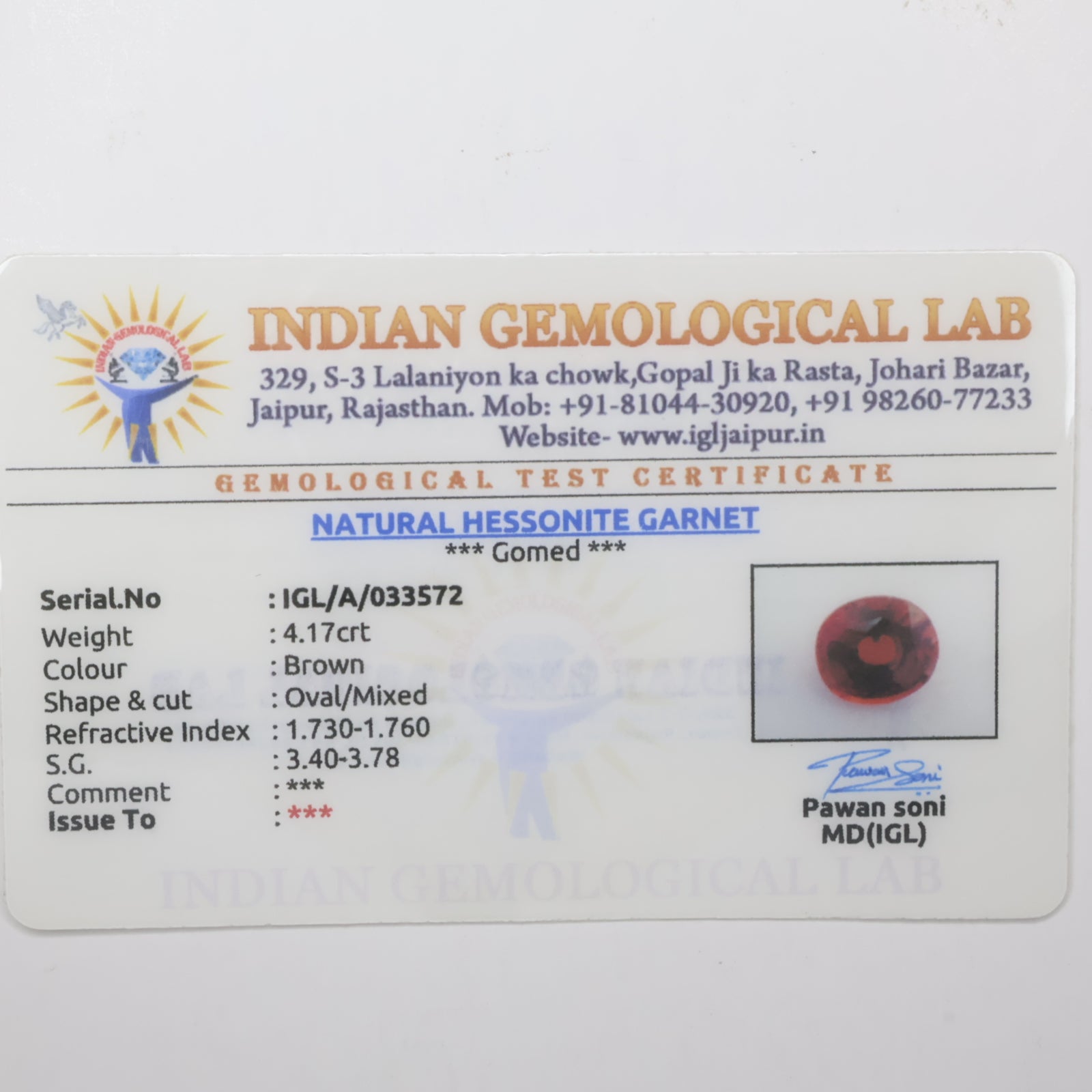 Natural Hessonite (Gomed) Ceylon 4.17ct