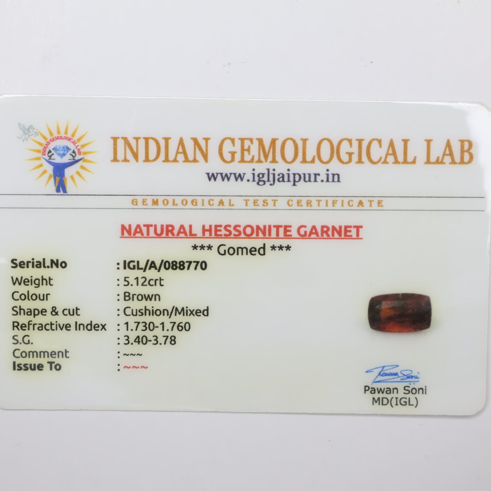 Natural Hessonite (Gomed) Ceylon 5.12ct