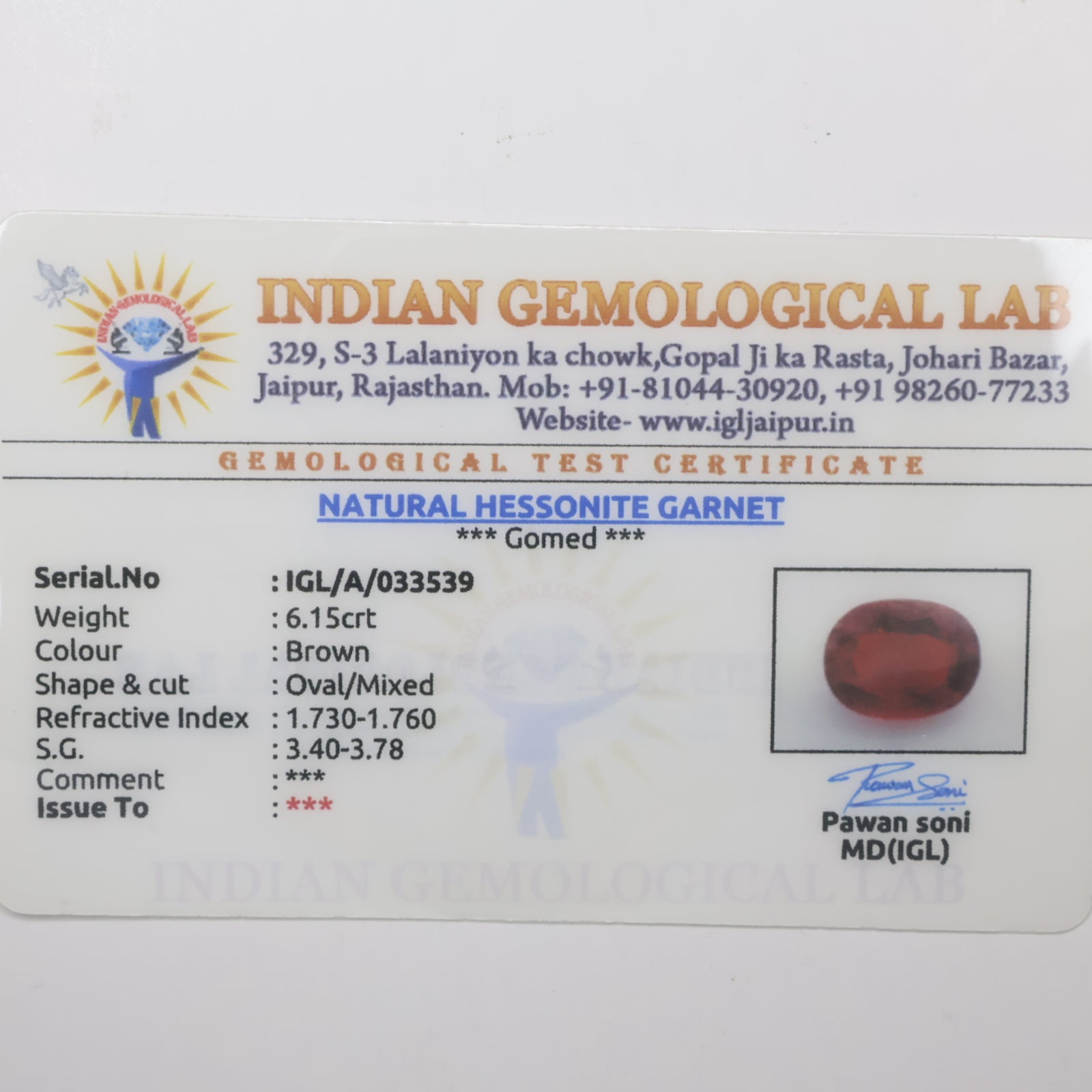 Natural Hessonite (Gomed)  Ceylon 6.15ct