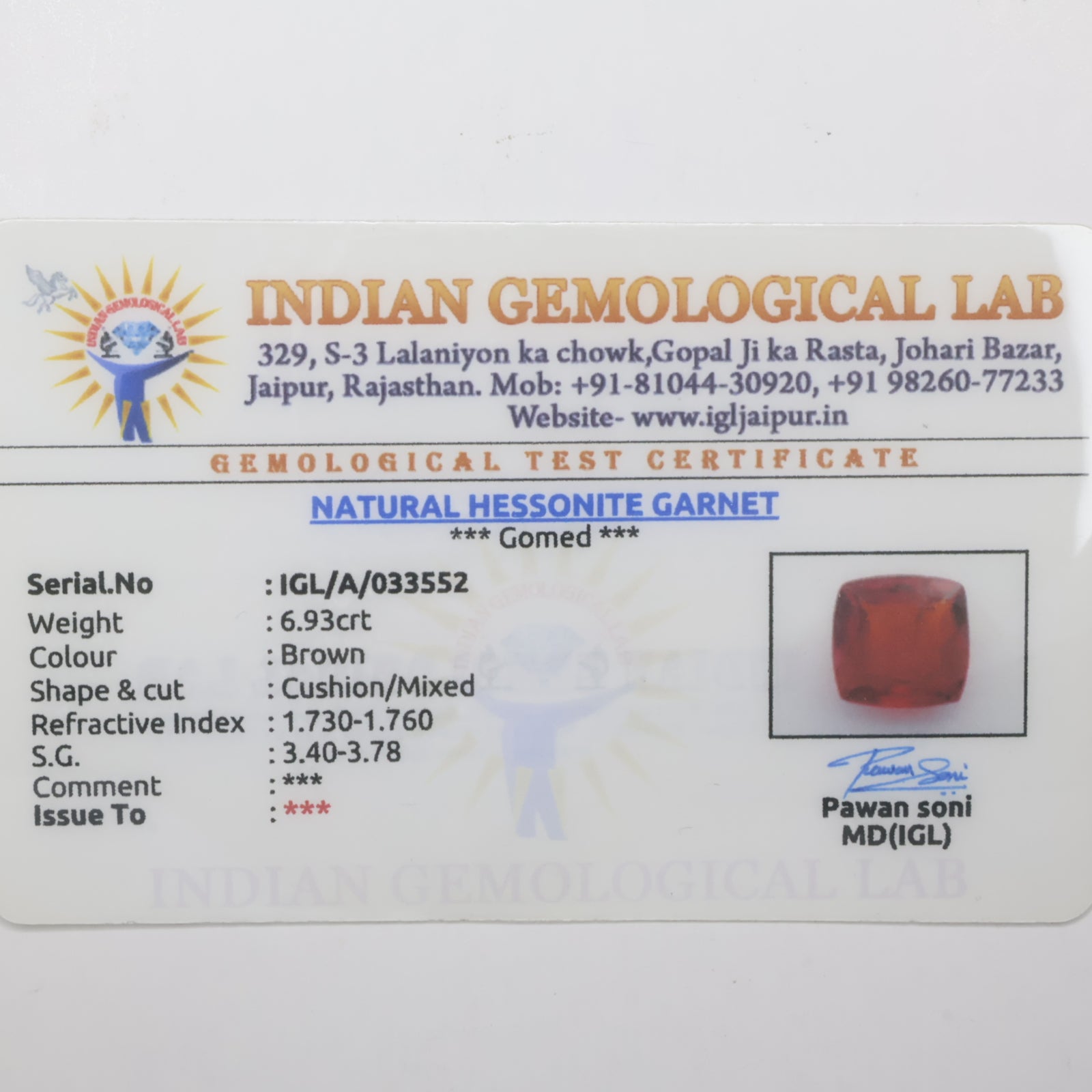 Natural Hessonite (Gomed) Ceylon 6.93ct