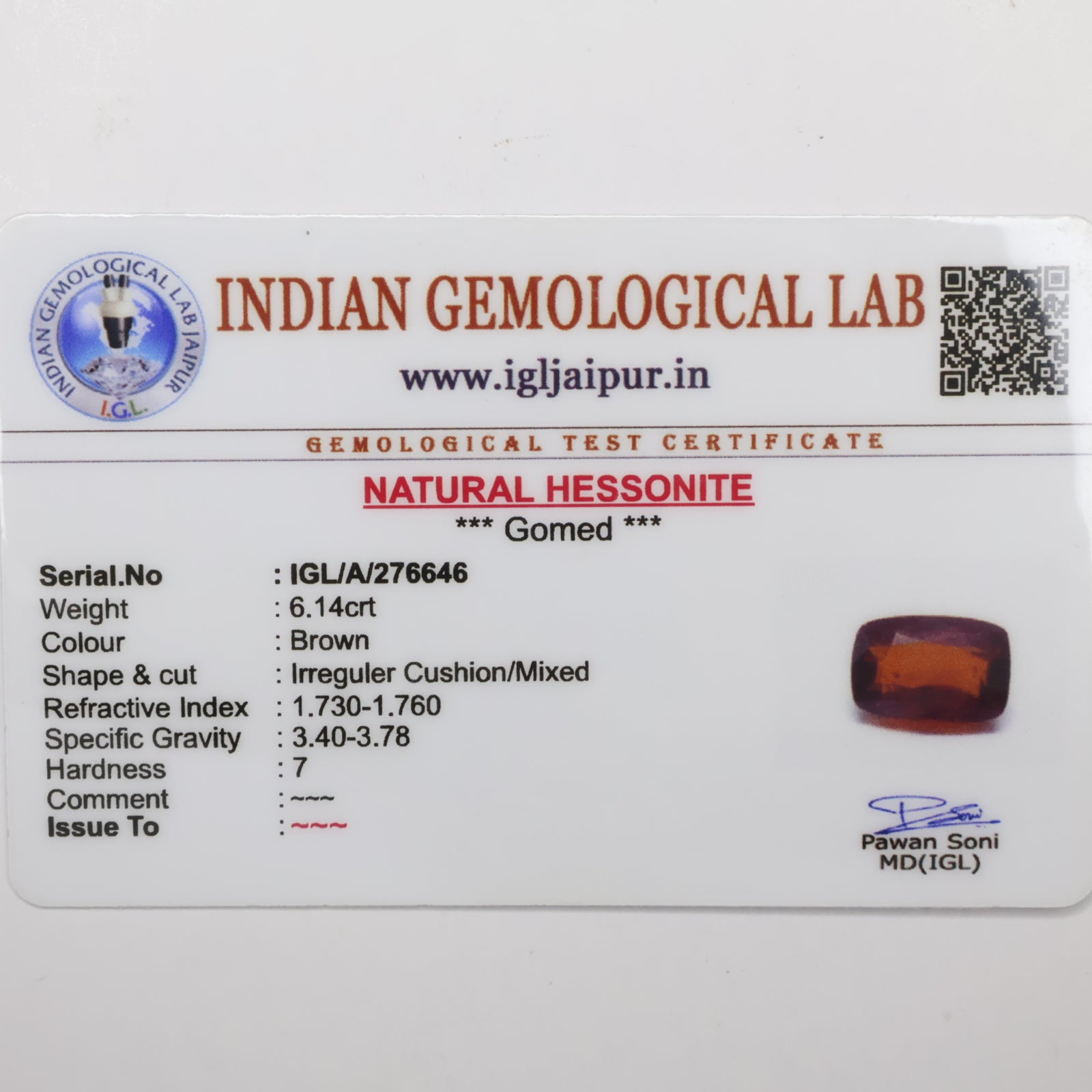 Natural Hessonite (Gomed) 6.14ct