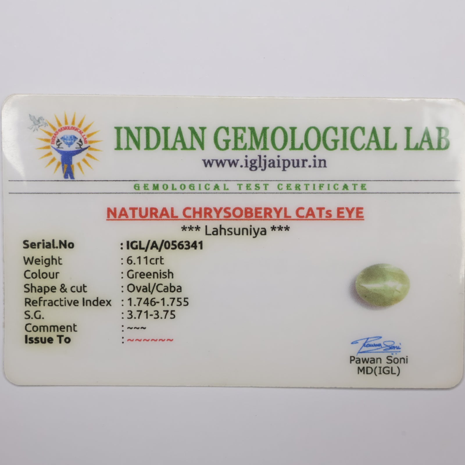 Natural Chrysoberyl Cat's Eye 6.11ct