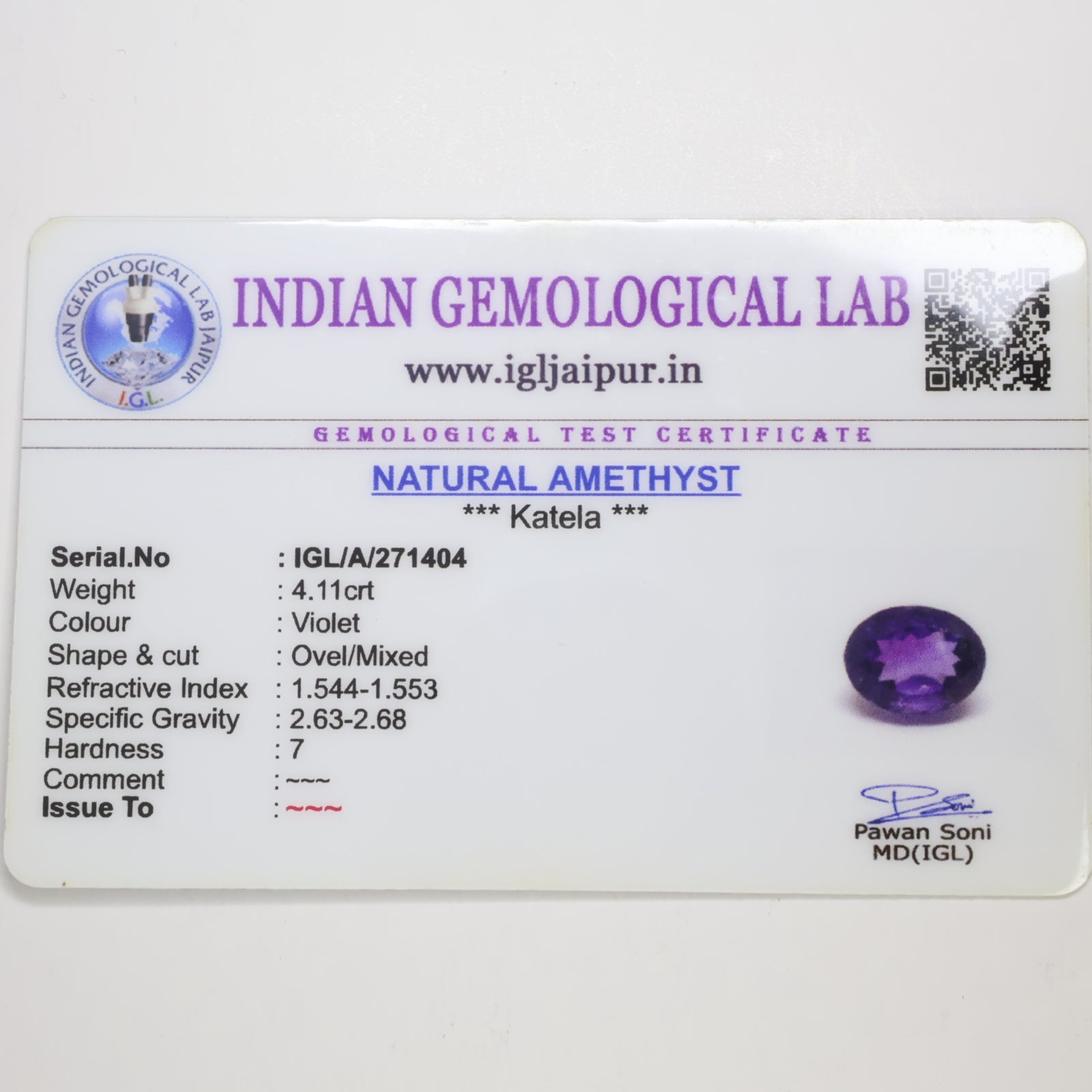 Natural Amythyst 4.11ctct