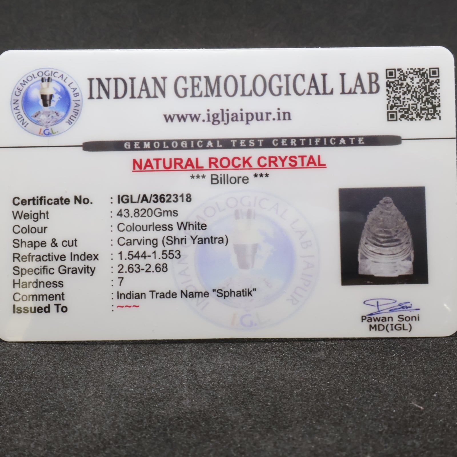 Natural Sphatik Shri Yantra 43.82g