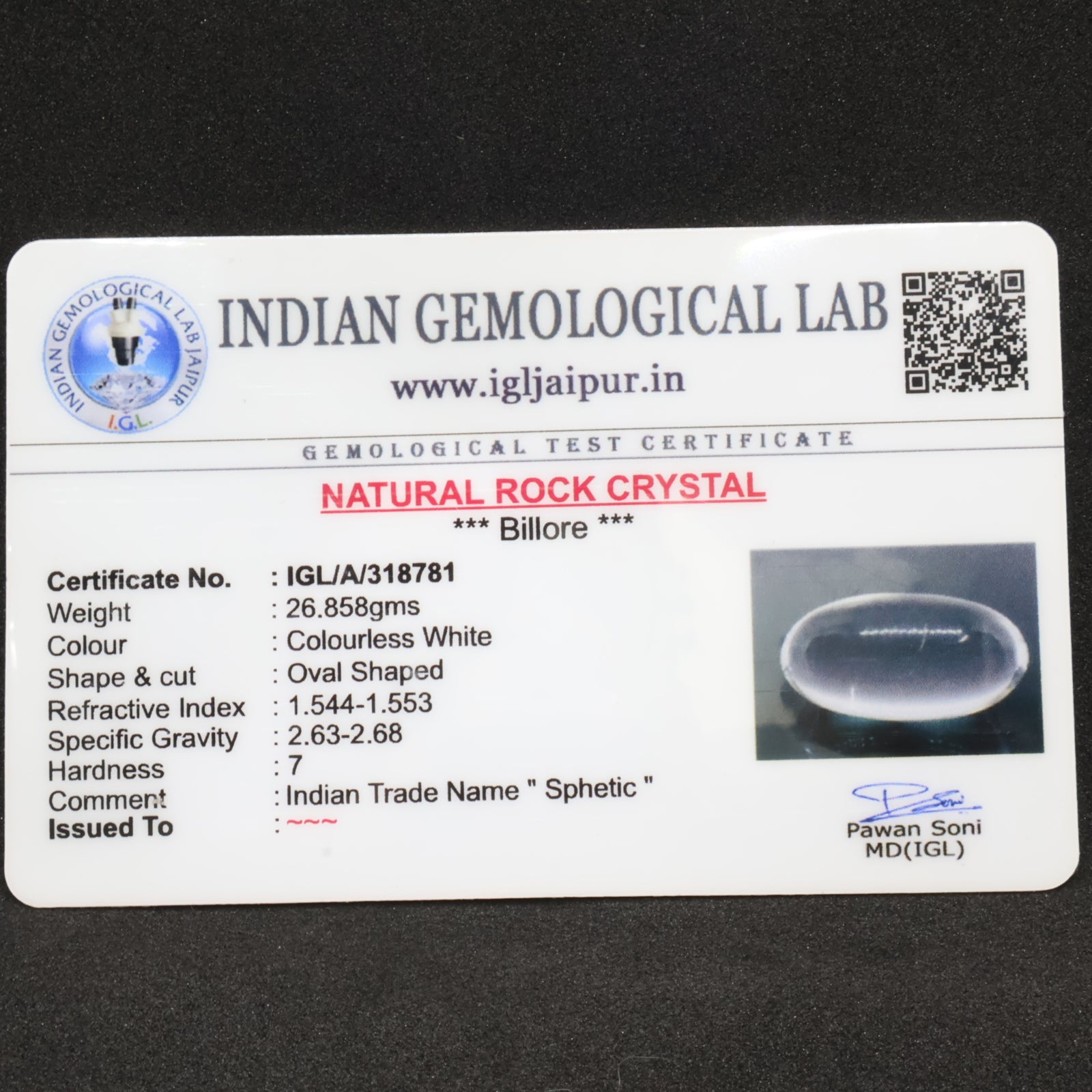 Natural Sphatik Lingam 26.858g