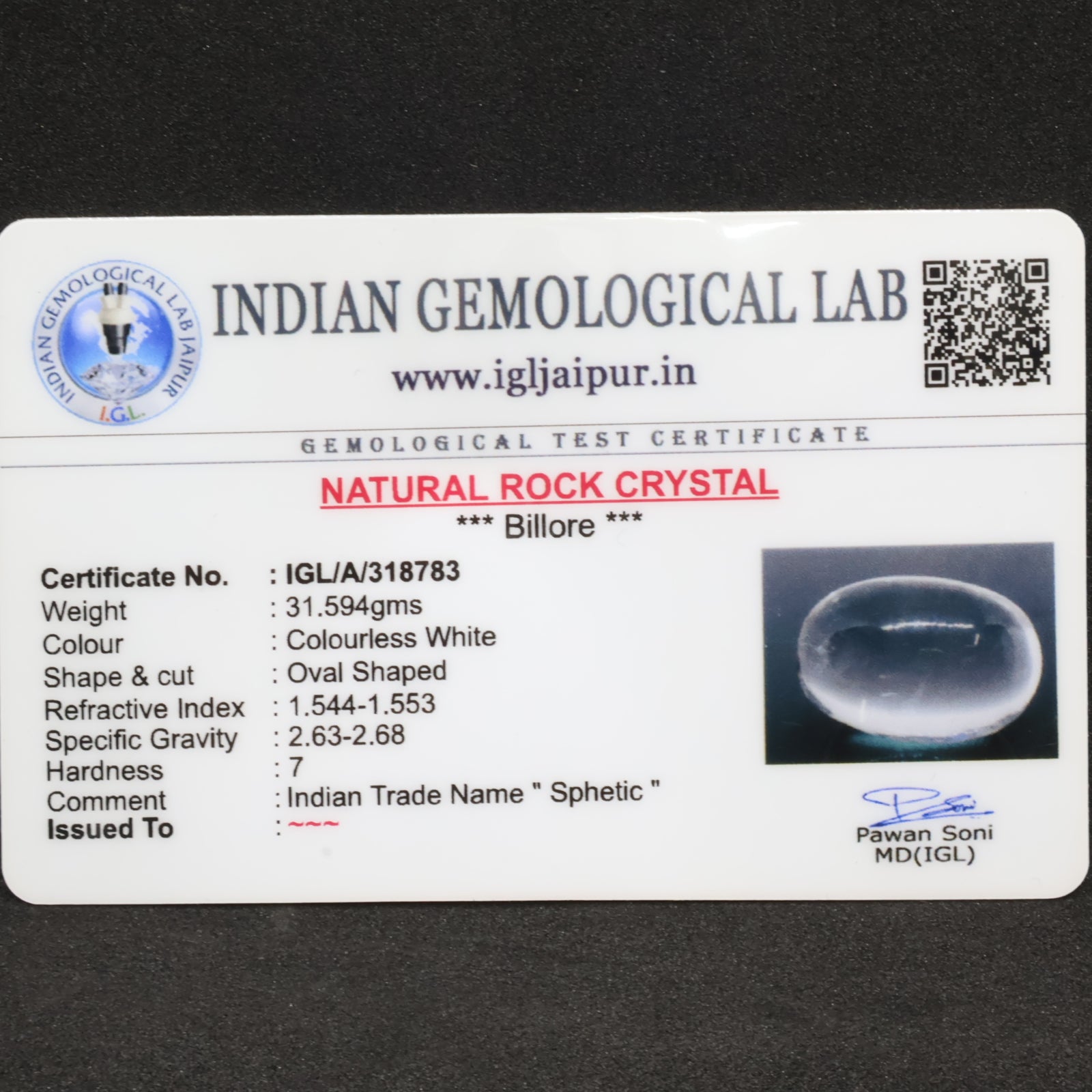 Natural Sphatik Lingam 31.59g