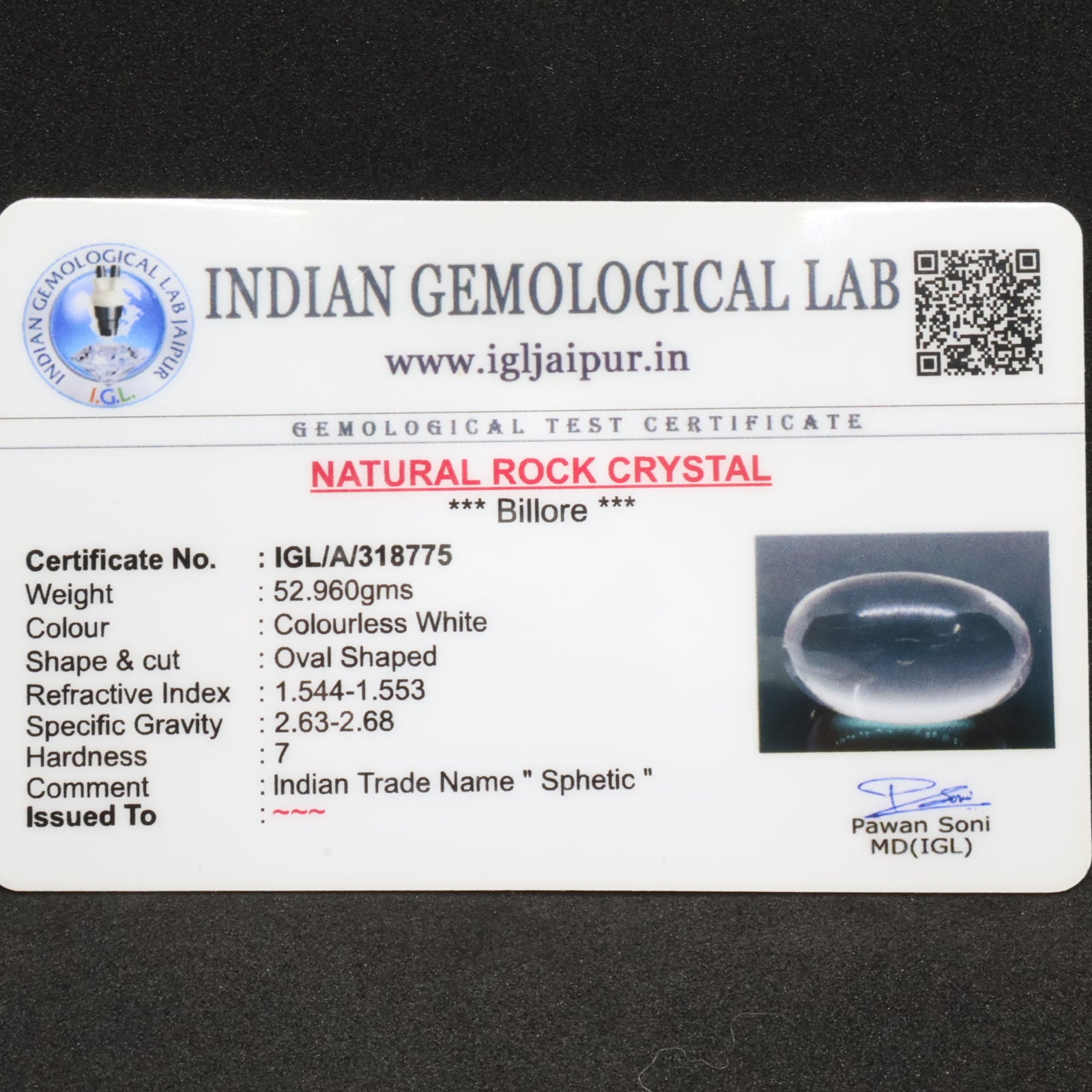 Natural Sphatik Lingam 52.96g