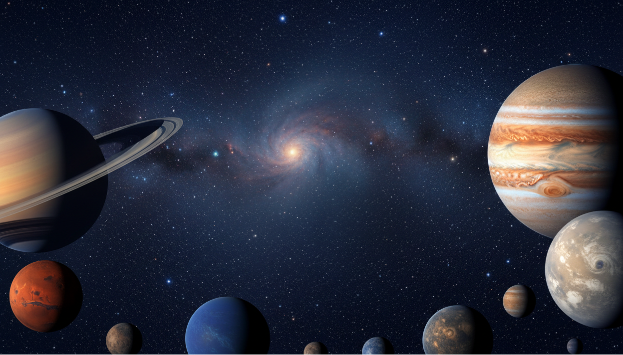 planets in side and bottom